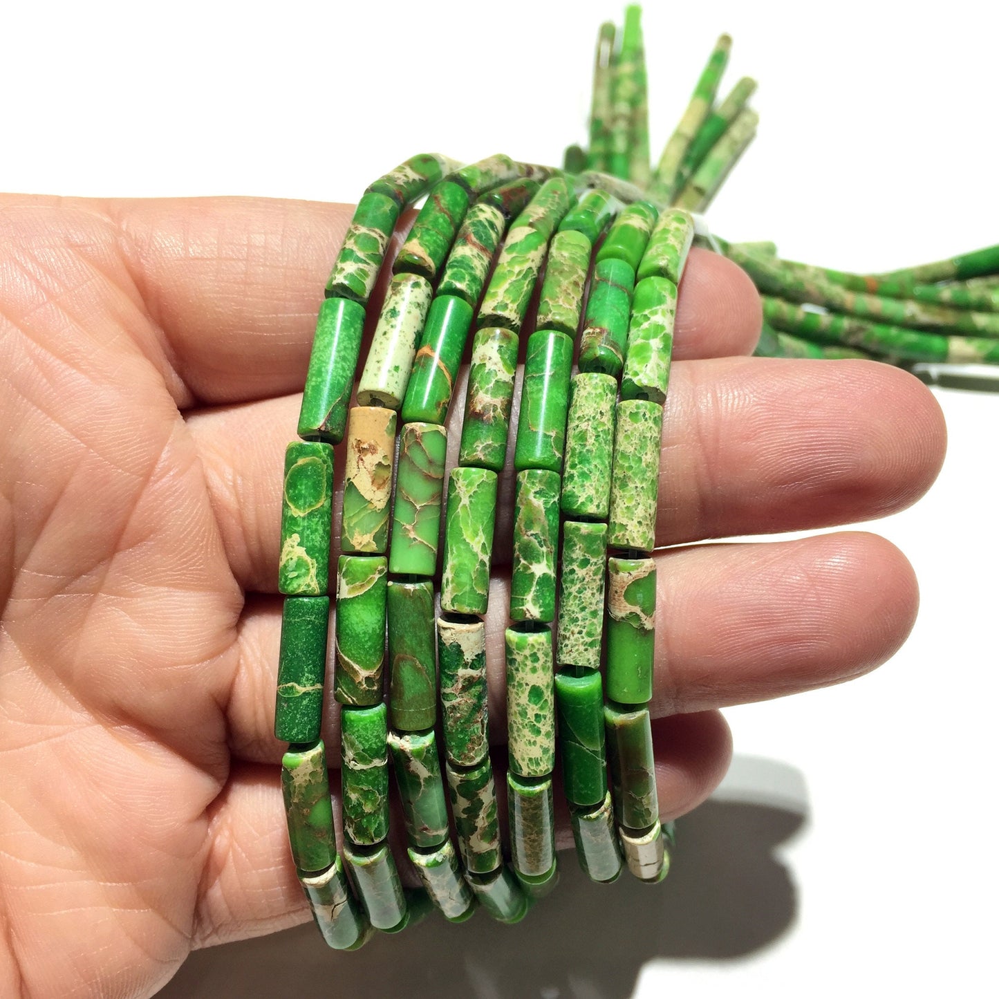 4x13mm Green Impression Jasper Tube Beads 15''