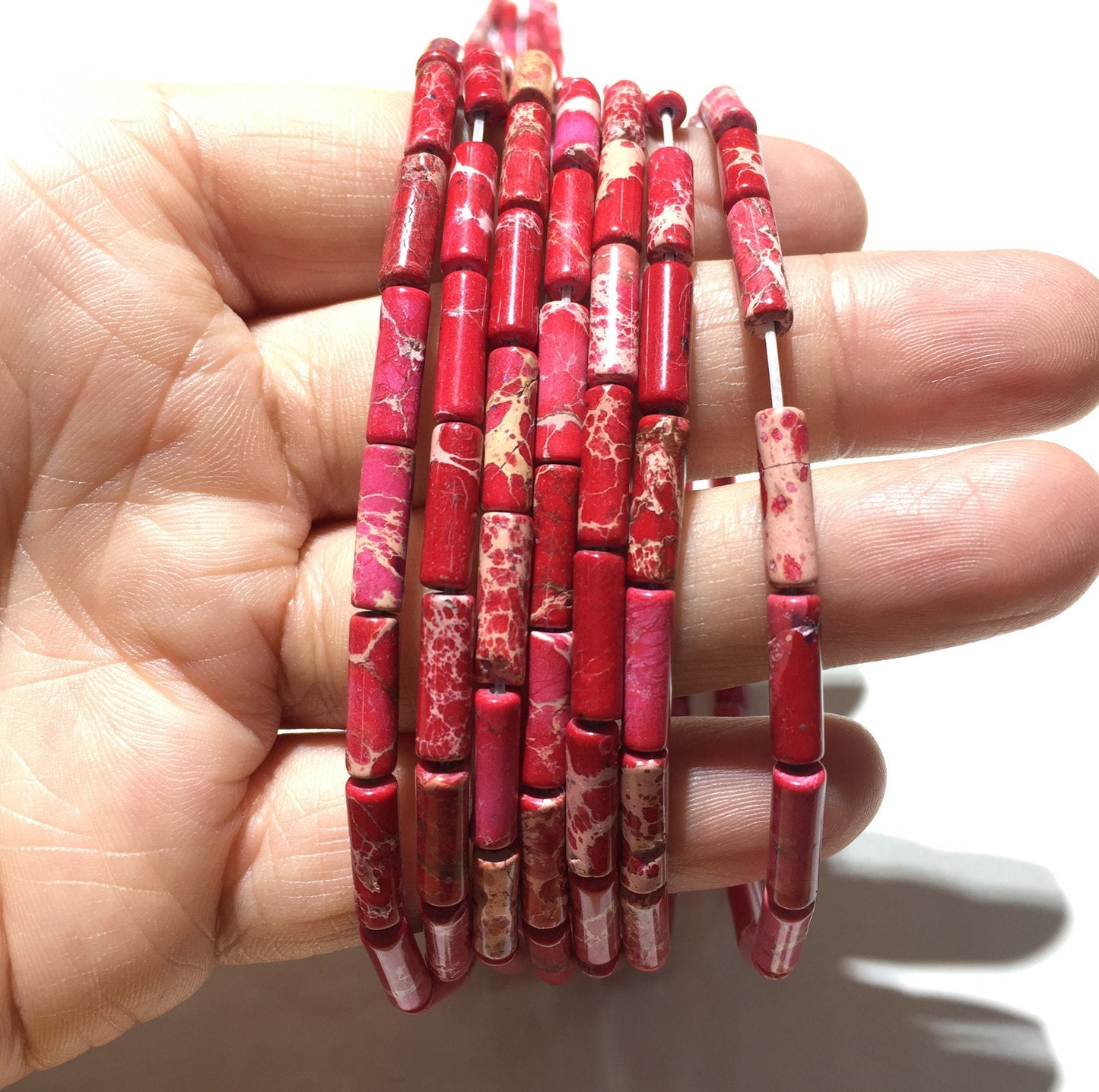 4x13mm Red Impression Jasper Tube Beads 15''