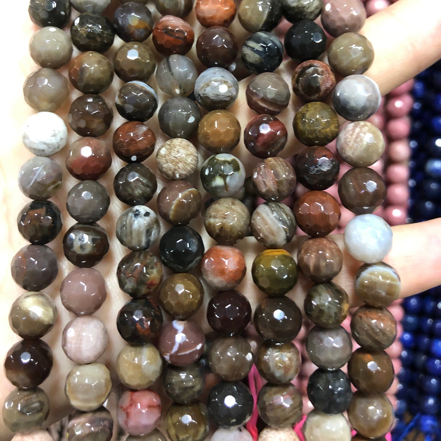 Forstenet træ Jade facetteret, naturlig ædelsten, rund sten 6 mm 8 mm 10 mm 15''