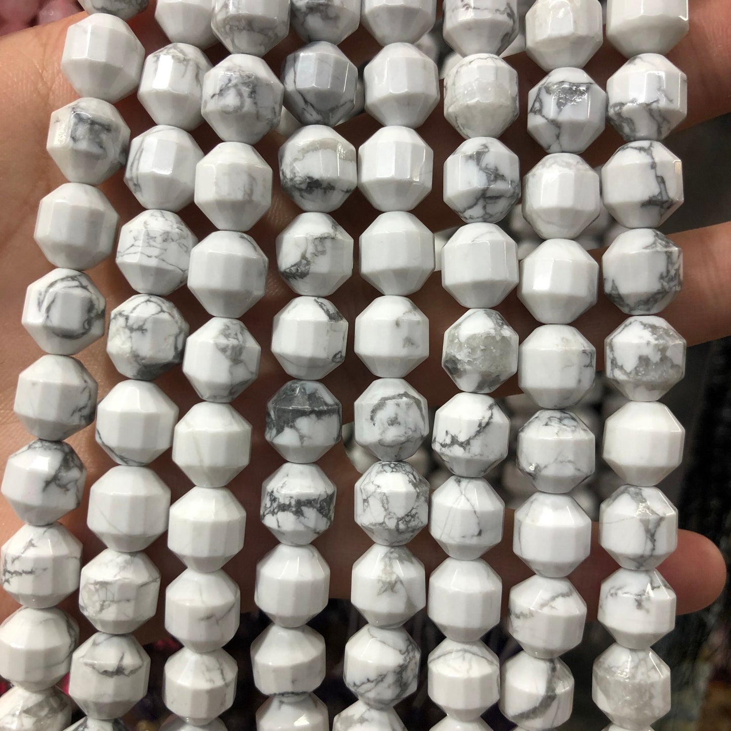 Howlite Tube Faceted Beads 6mm 8mm 10mm 15''