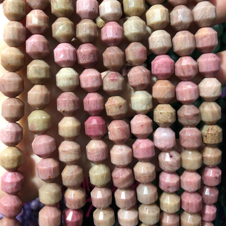 Perles de pierre tubulaires à facettes en rhodonite 9-10 mm 15''