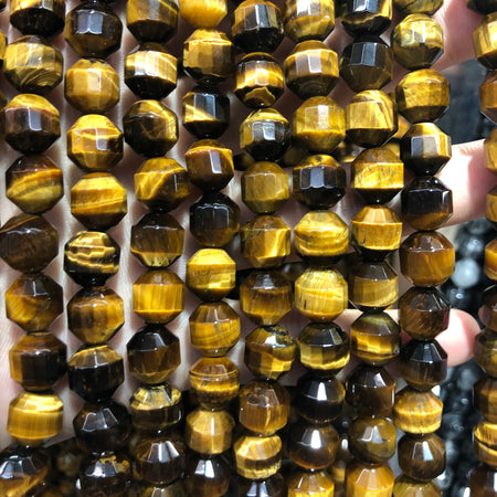 Yellow Tiger Eye Tube Faceted Beads Natural Gemstone Beads 6mm 8mm 10mm 15''