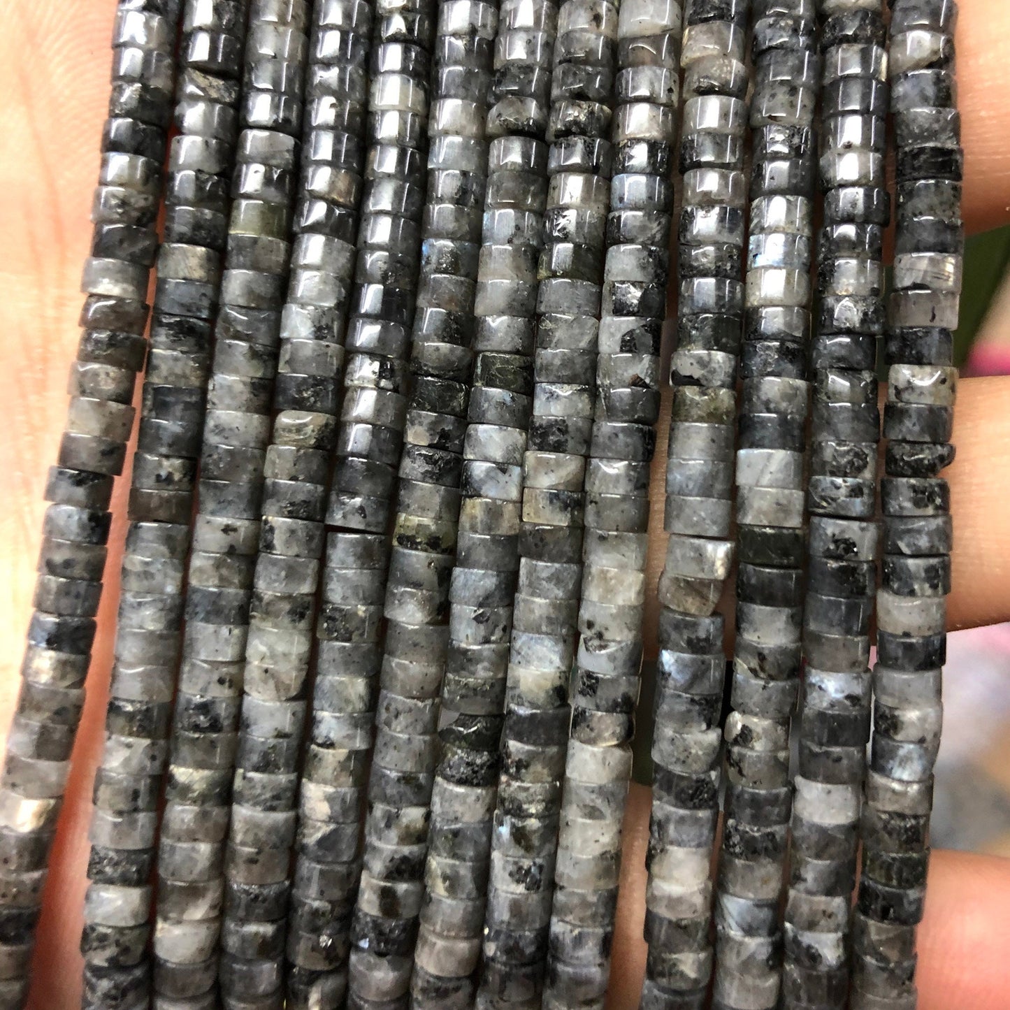 2/3x4mm Black Labradorite Rondelle Beads 15''
