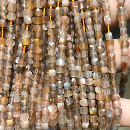 Gray Sunstone Cube Faceted Beads 4mm 15''