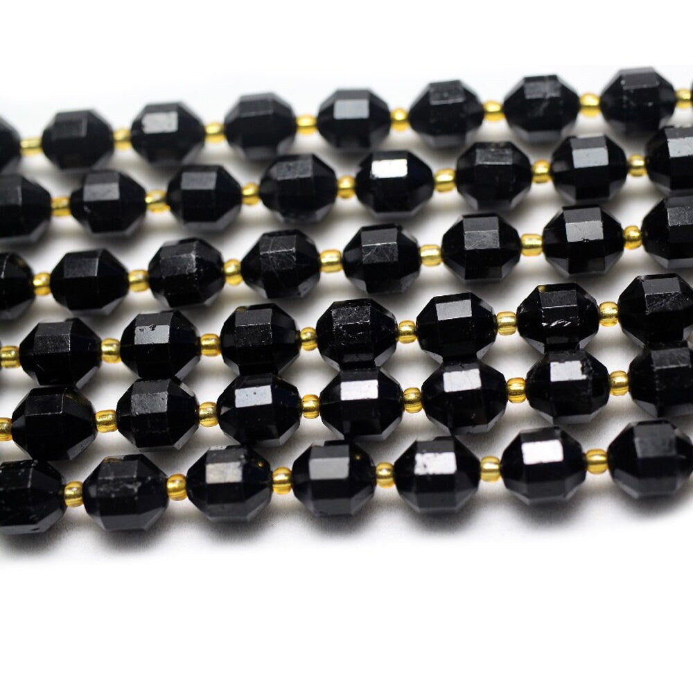 Perles à facettes en tourmaline noire, pierres précieuses naturelles, 6 mm, 8 mm, 10 mm, 15 pouces