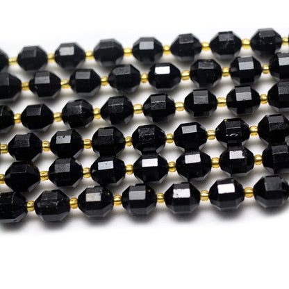 Perles à facettes en tourmaline noire, pierres précieuses naturelles, 6 mm, 8 mm, 10 mm, 15 pouces