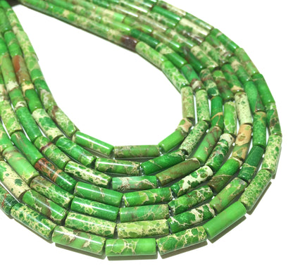 4x13mm Green Impression Jasper Tube Beads 15''