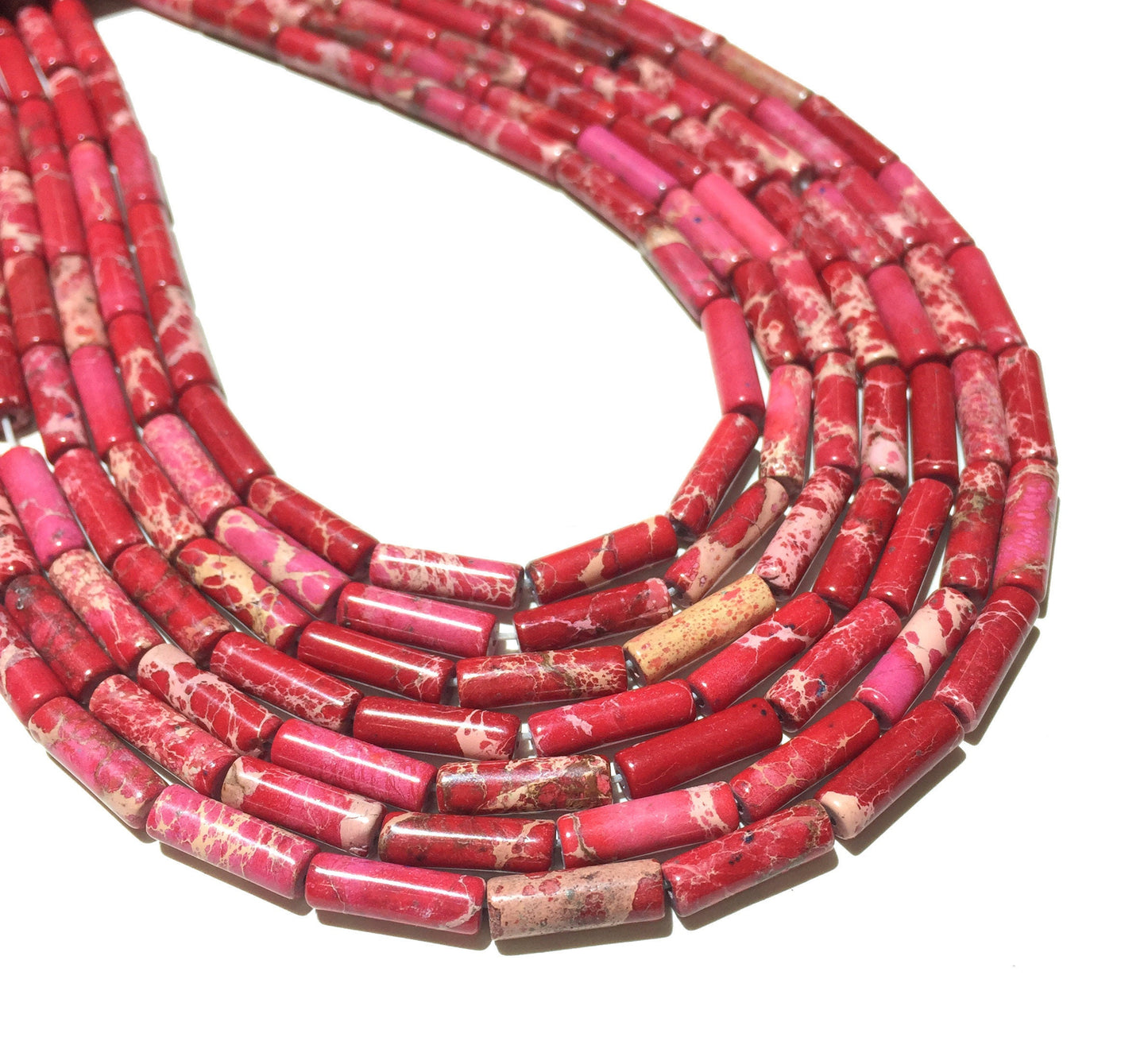 4x13mm Red Impression Jasper Tube Beads 15''