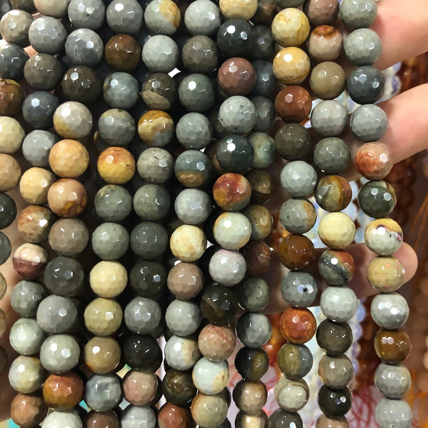 American Picture Jasper Faceted Beads 6mm 8mm 10mm 15''