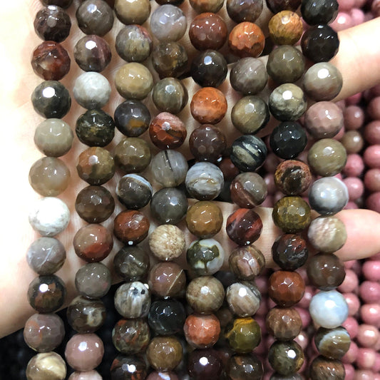 Forstenet træ Jade facetteret, naturlig ædelsten, rund sten 6 mm 8 mm 10 mm 15''