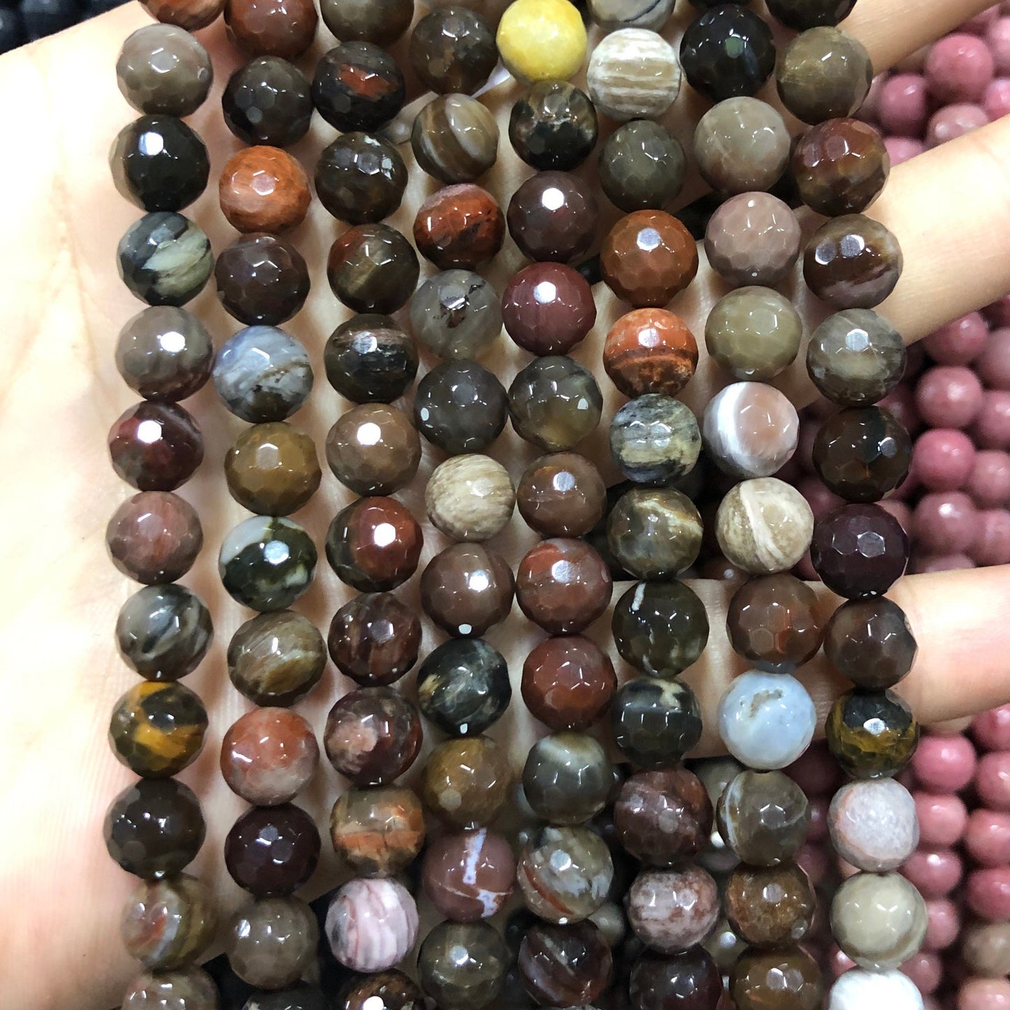 Forstenet træ Jade facetteret, naturlig ædelsten, rund sten 6 mm 8 mm 10 mm 15''