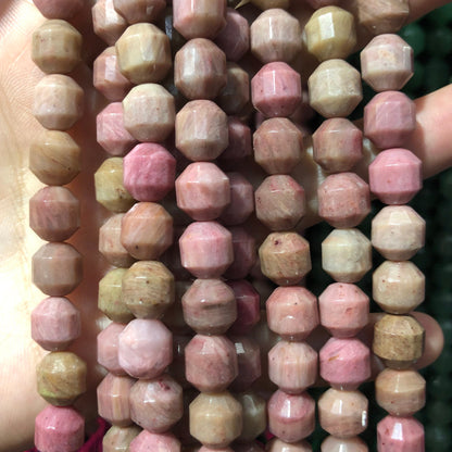 Rhodonite Faceted Tube Stone Beads 9-10mm 15''