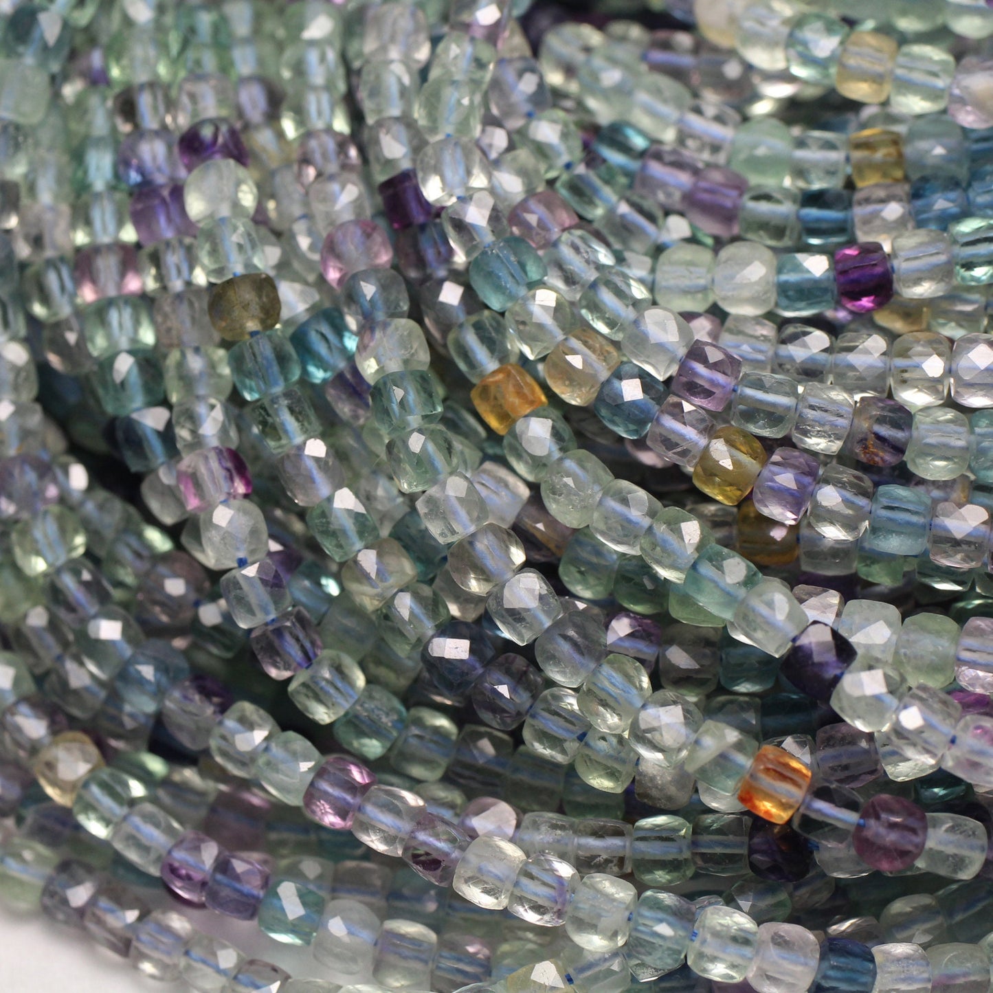 Rainbow Fluorite Cube Faceted Beads 4mm 15''