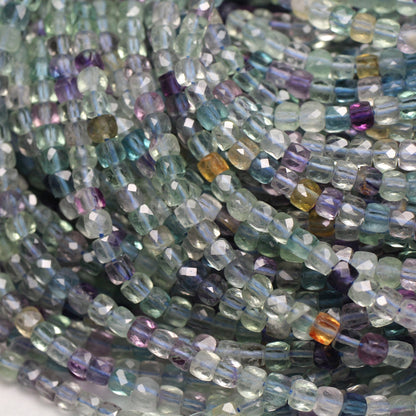 Rainbow Fluorite Cube Faceted Beads 4mm 15''