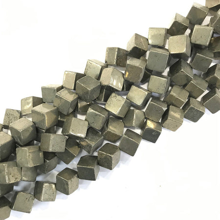 Perles cubiques en pyrite 6 mm, 8 mm, 10 mm, 15 pouces