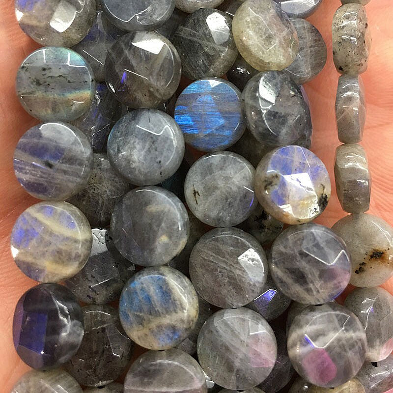 Labradorite Coin Faceted Beads 10mm 12mm 14mm 15''