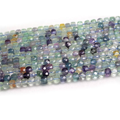 Rainbow Fluorite Cube Faceted Beads 4mm 15''