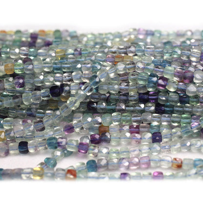 Rainbow Fluorite Cube Faceted Beads 4mm 15''