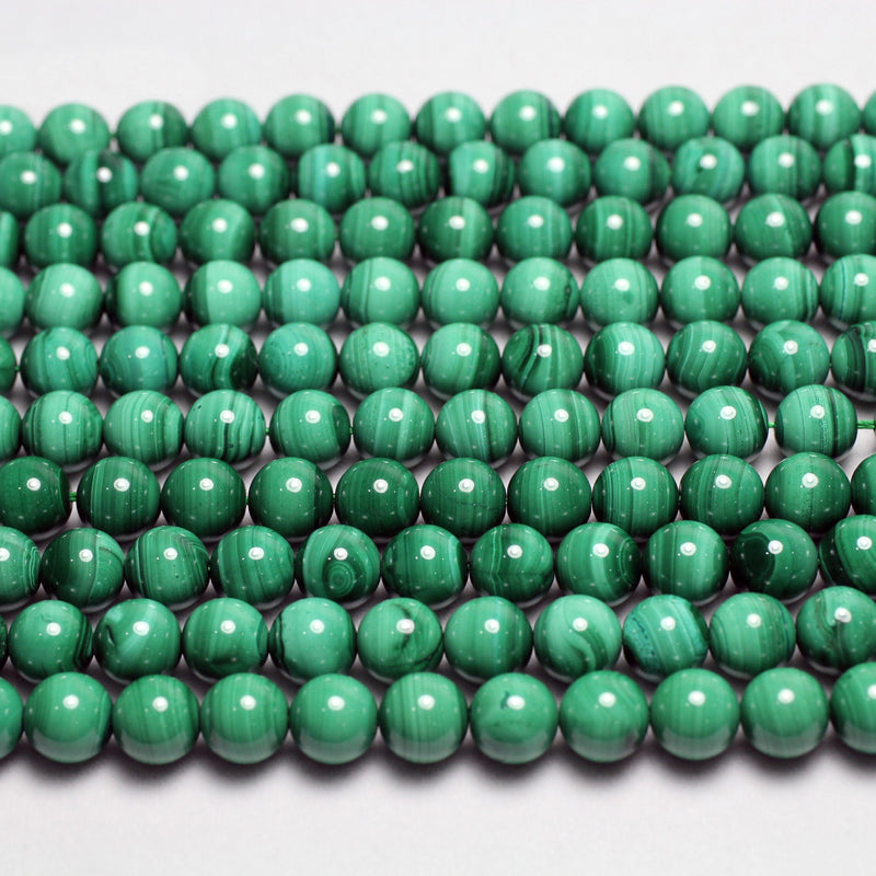 Perles en véritable malachite claire de 4 mm, 6 mm, 8 mm, 10 mm, 12 mm, 38 cm