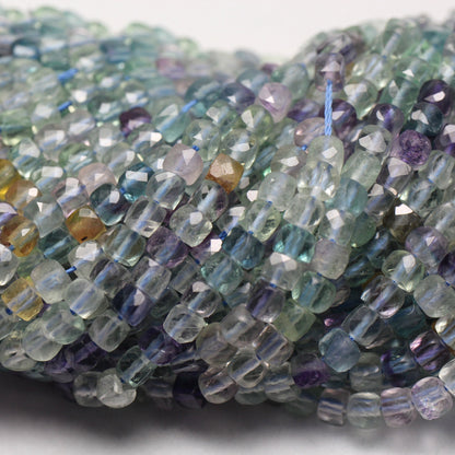 Rainbow Fluorite Cube Faceted Beads 4mm 15''