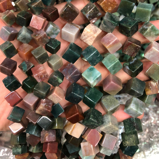 Indian Agate Cube Beads 8mm 10mm 15''