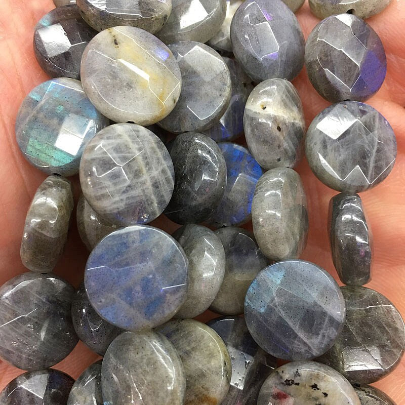 Labradorite Coin Faceted Beads 10mm 12mm 14mm 15''