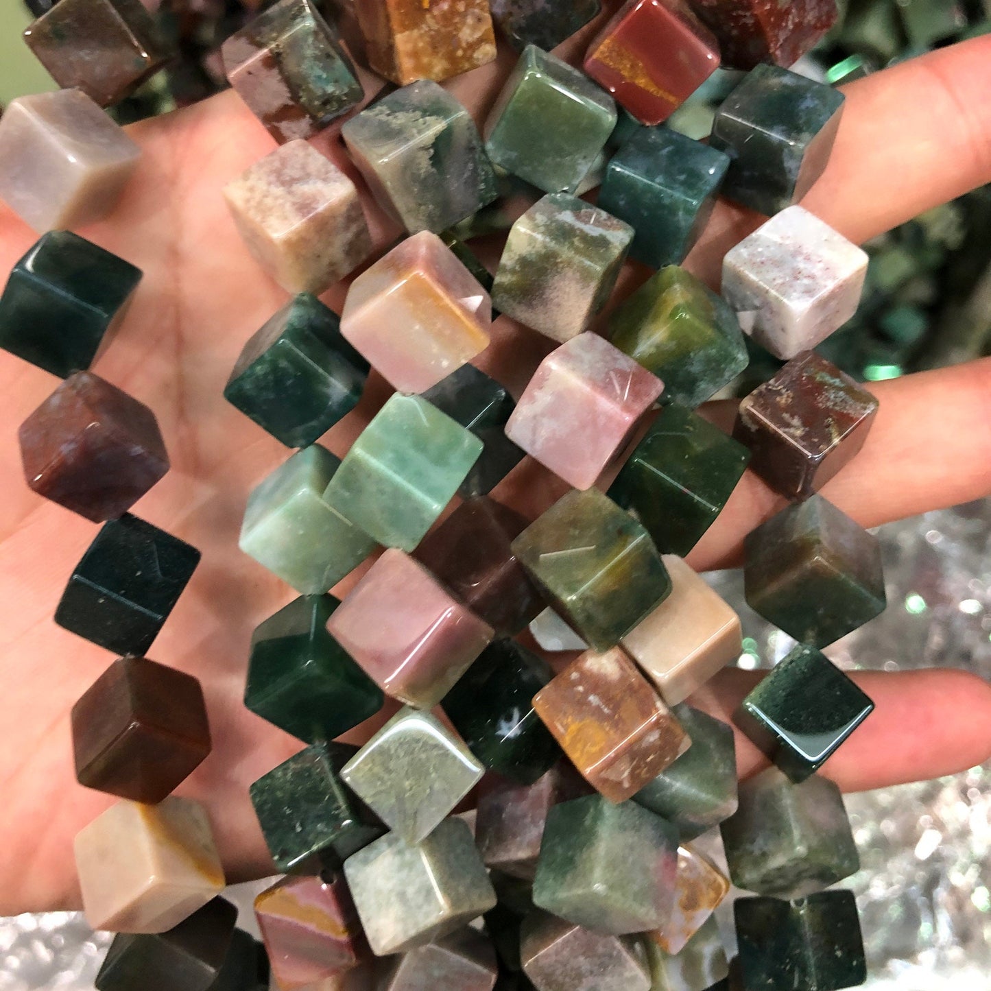Indian Agate Cube Beads 8mm 10mm 15''