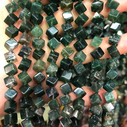 Moss Agate Cube Beads 8mm 10mm 15''