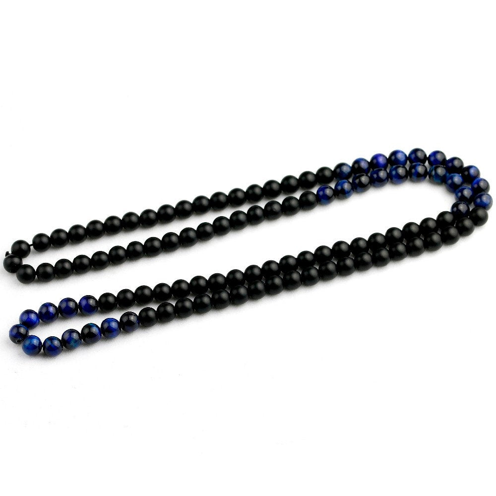 Blue Tiger Eye Necklace Onyx Stone Necklace 8mm 30'' 34'' 36''