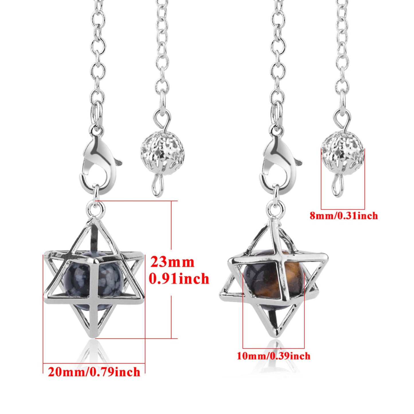 Merkaba pendul, naturlig ædelsten, pendulkæder, Reiki kvarts vedhængskæder 7''