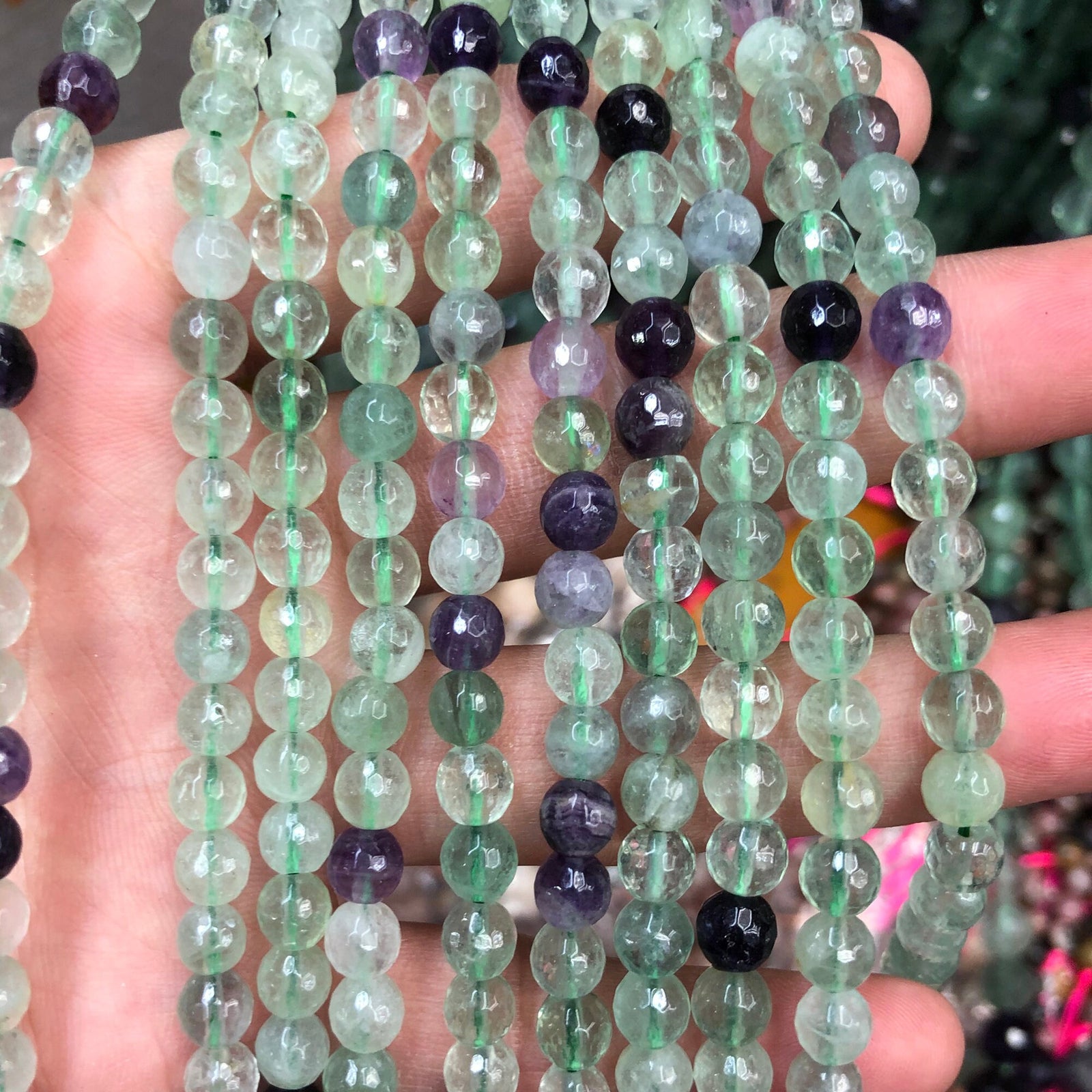 Perles à facettes en fluorite 6 mm, 8 mm, 10 mm, 15 pouces