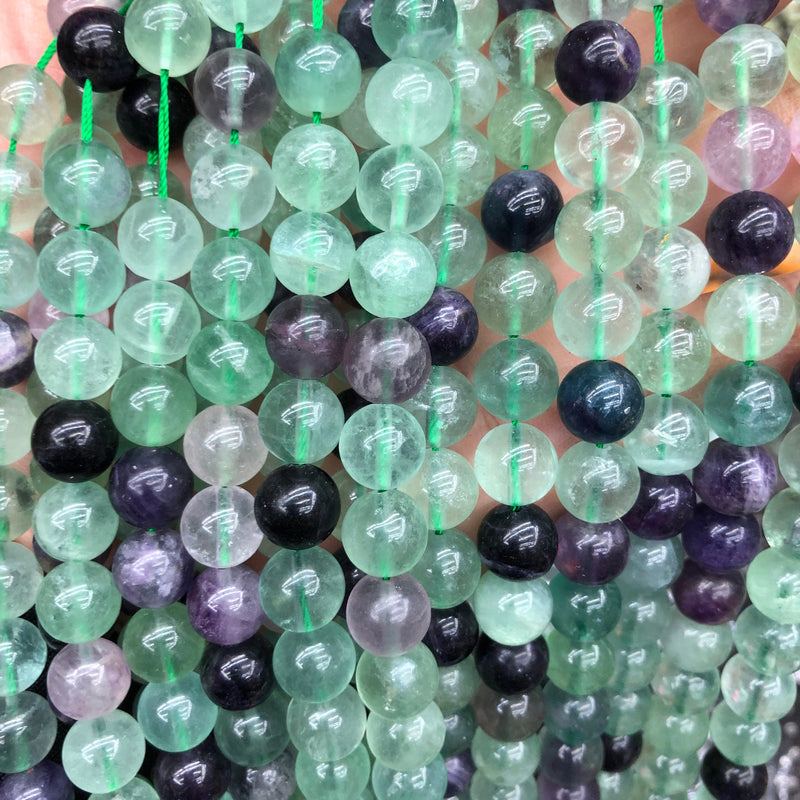 Perles de pierre de fluorite verte violette 4 mm 6 mm 8 mm 10 mm 15''