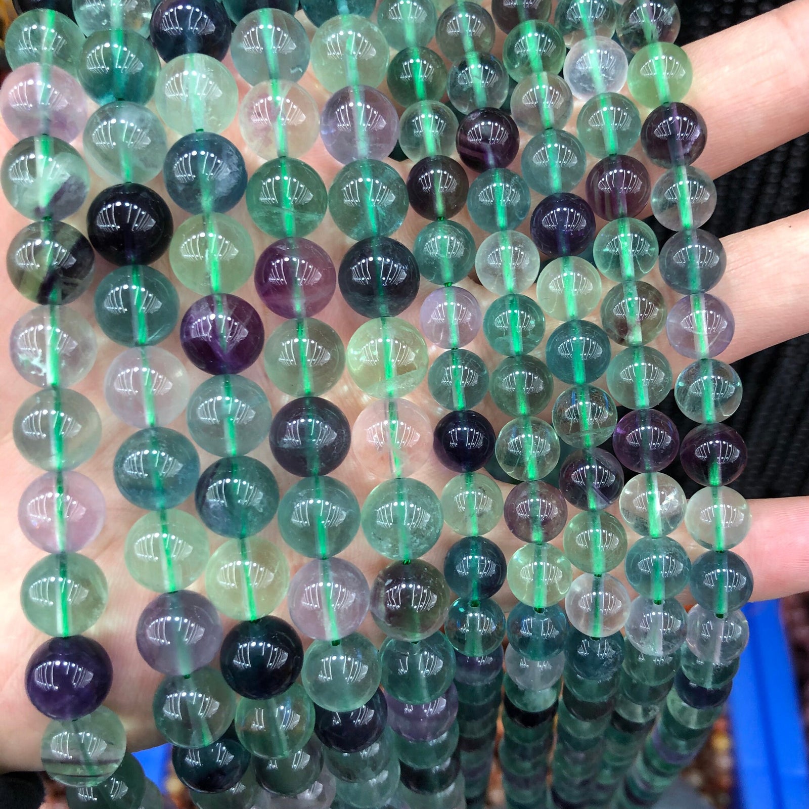 A+ Green Purple Fluorite Beads 4mm 6mm 8mm 10mm 12mm 15''