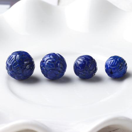 Perles de lotus sculptées en lapis-lazuli 8 mm, 9 mm, 10 mm, 12 mm, 1 pièce