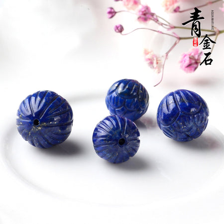 Perles de lotus sculptées en lapis-lazuli 8 mm, 9 mm, 10 mm, 12 mm, 1 pièce