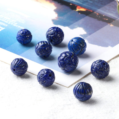 Lapis Lazuli Carved Beads Lotus Beads 8mm 9mm 10mm 12mm 1 PC