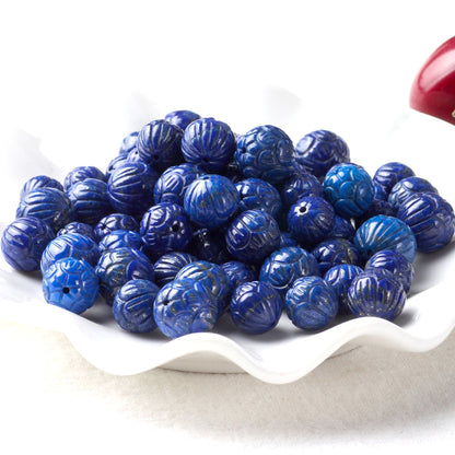 Lapis Lazuli Carved Beads Lotus Beads 8mm 9mm 10mm 12mm 1 PC