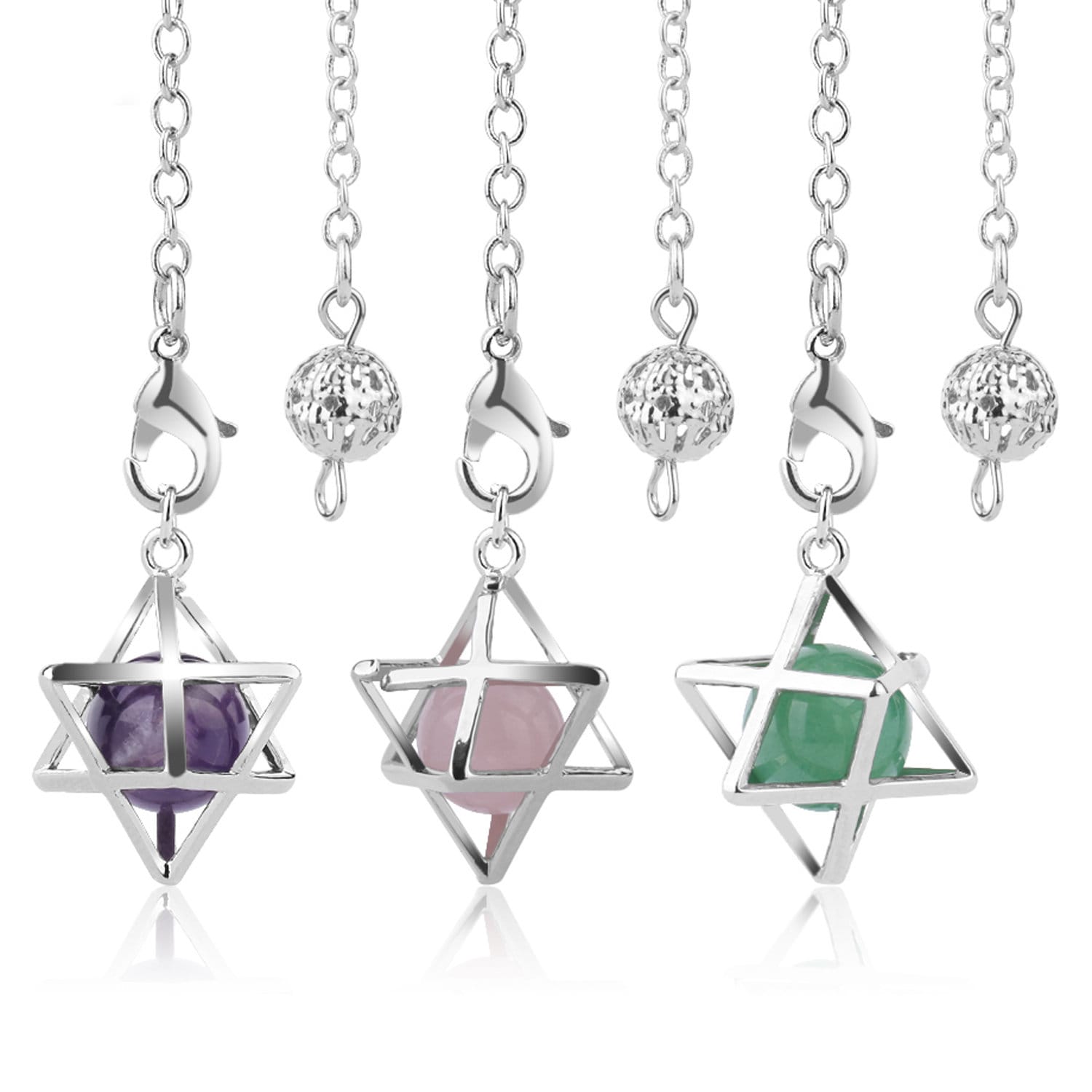 Merkaba Pendulum Stone Pendulums Chains Reiki Quartz Pendant Chains 7''