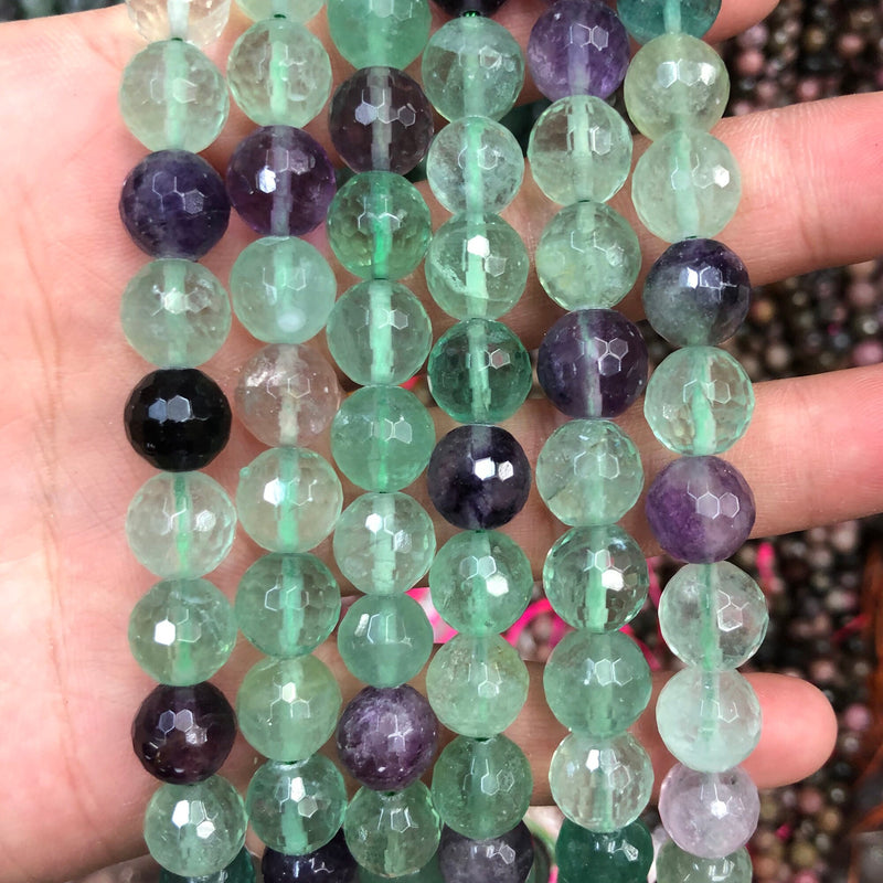 Perles à facettes en fluorite 6 mm, 8 mm, 10 mm, 15 pouces