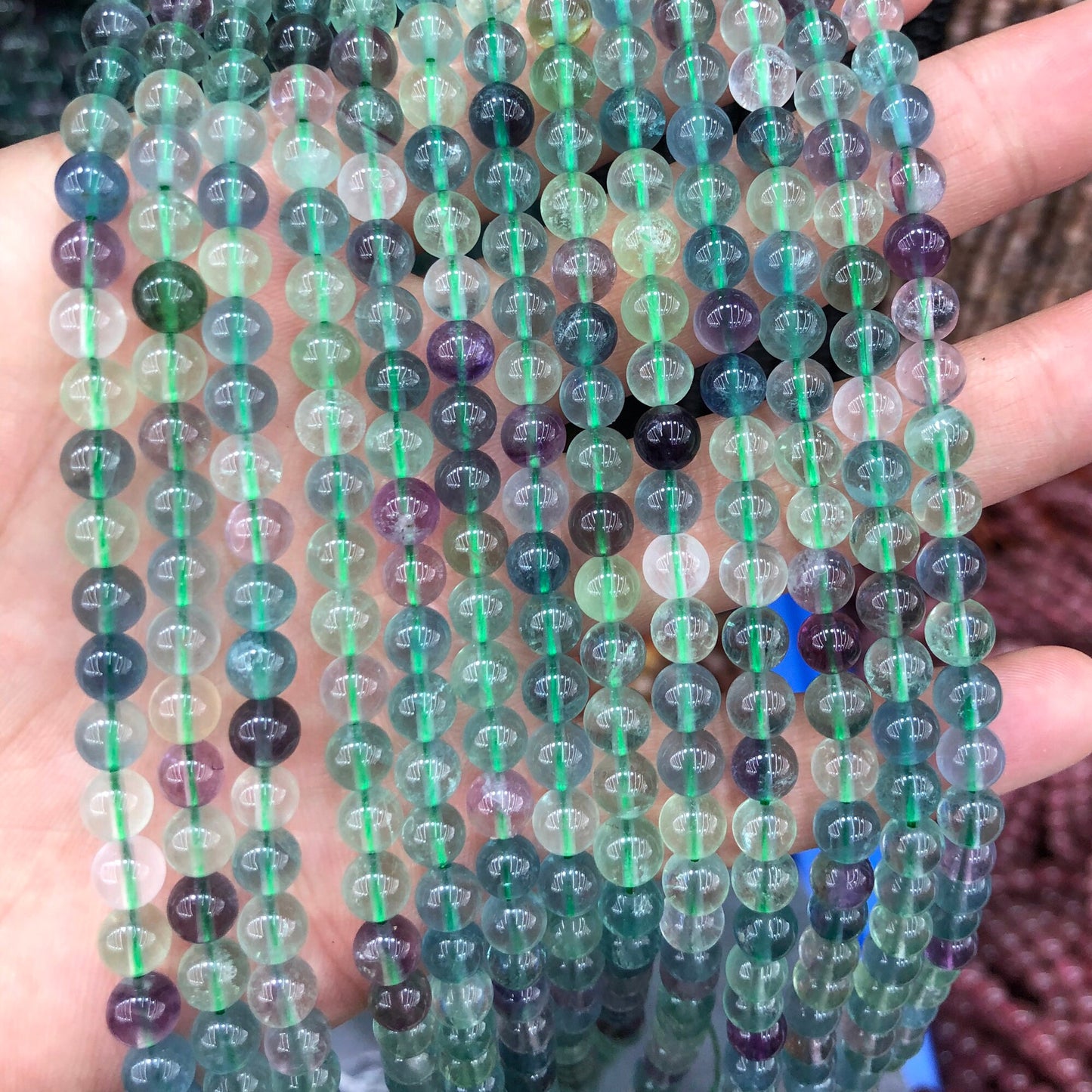 A+ Green Purple Fluorite Beads Natural Gemstone Beads 4mm 6mm 8mm 10mm 12mm 15''