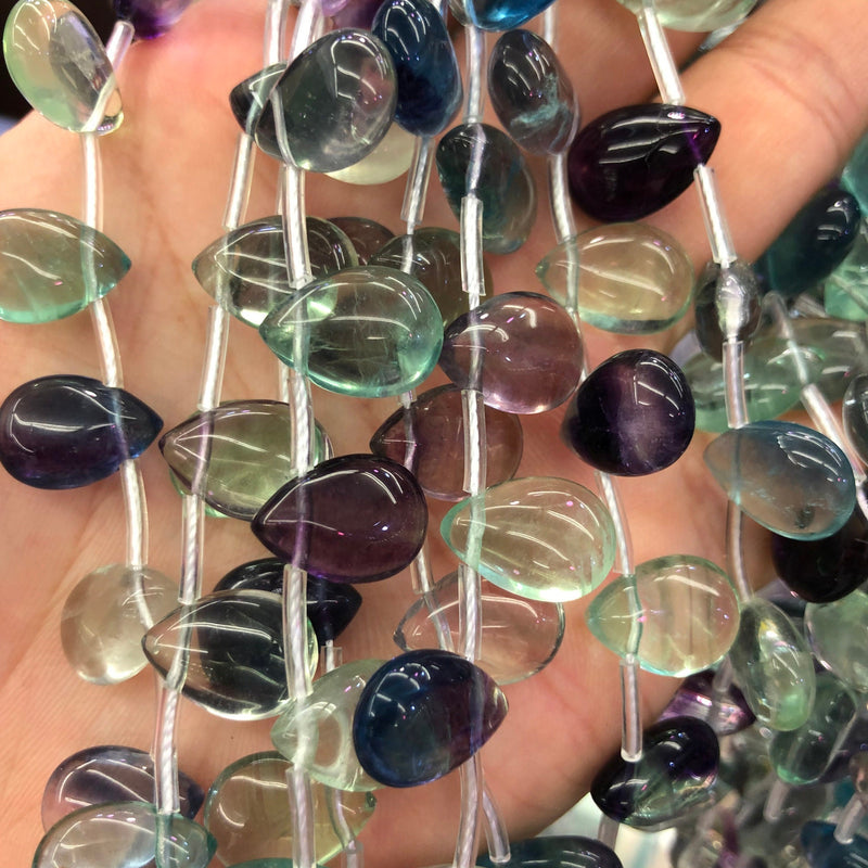 Perles en fluorite violette et verte A+ en forme de larme, 10 x 14 mm, 26 pièces