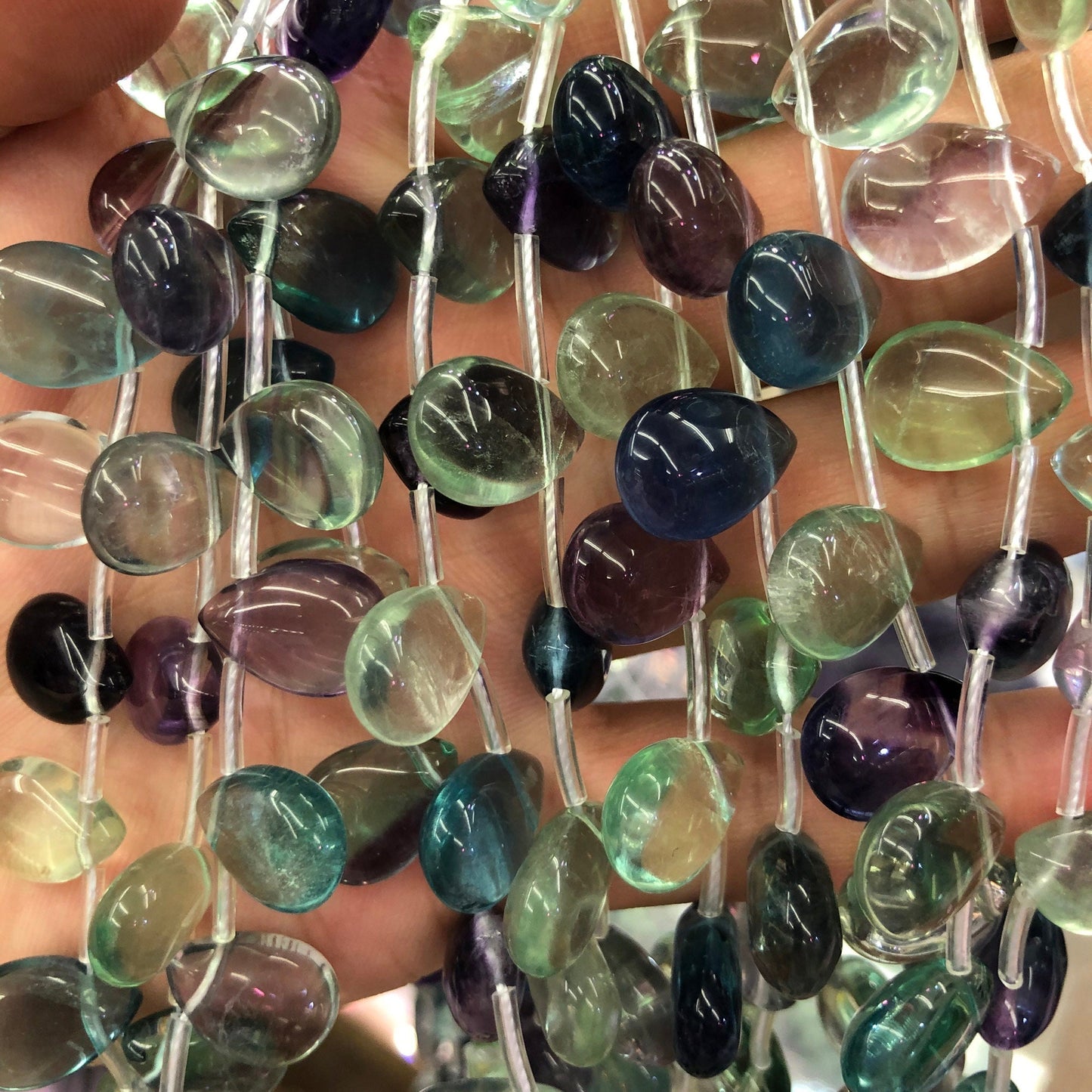 A+ Purple Green Fluorite Teardrop Beads 10x14mm 26PCS