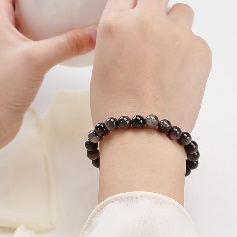 Sølv Obsidian Armbånd 8''