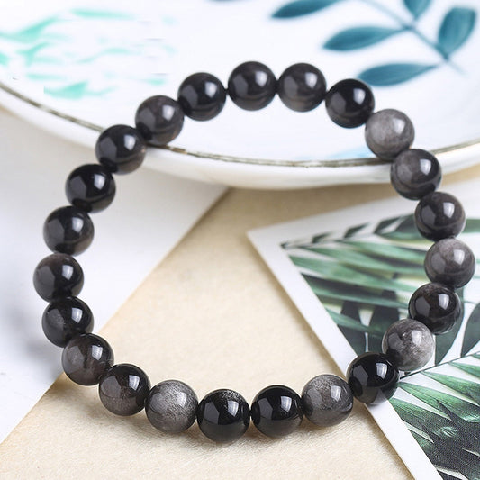 Bracelet en obsidienne argentée 8''