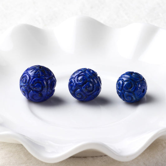 Lapis Lazuli Carved Beads  10mm 12mm 14mm 1 PC