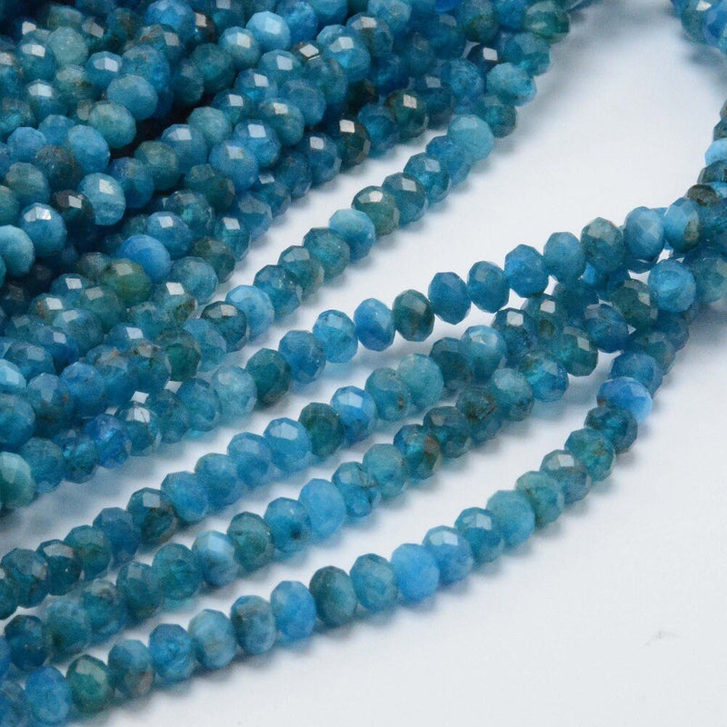 Perles à facettes en apatite bleue 3 x 5 mm, pierres précieuses naturelles, véritables rondelles, 38 cm