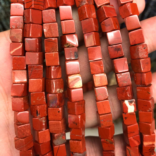 Red Jasper Cube Beads 4mm 6mm 15''