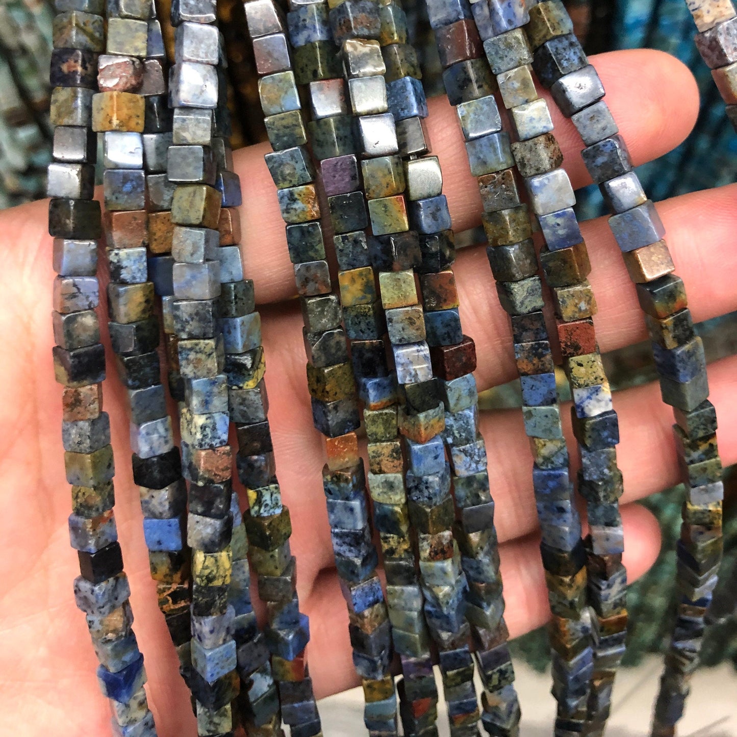 Rainbow Dumortierite Stone Cube Beads 4mm 15''