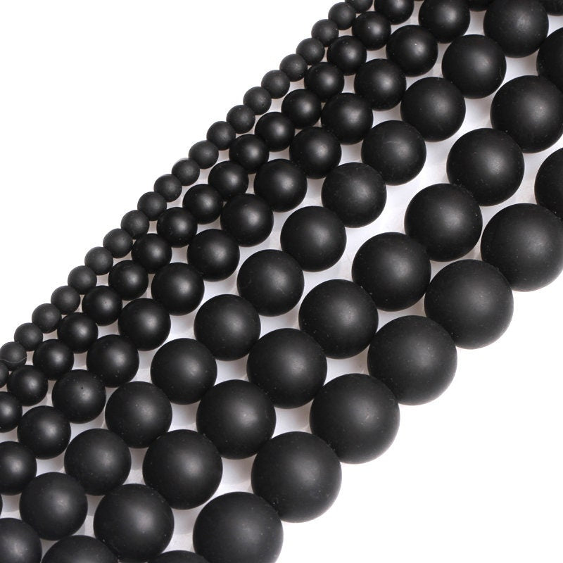 Perles d'onyx noir mat, pierres précieuses naturelles, 4 mm, 6 mm, 8 mm, 10 mm, 12 mm, 14 mm, 15 pouces