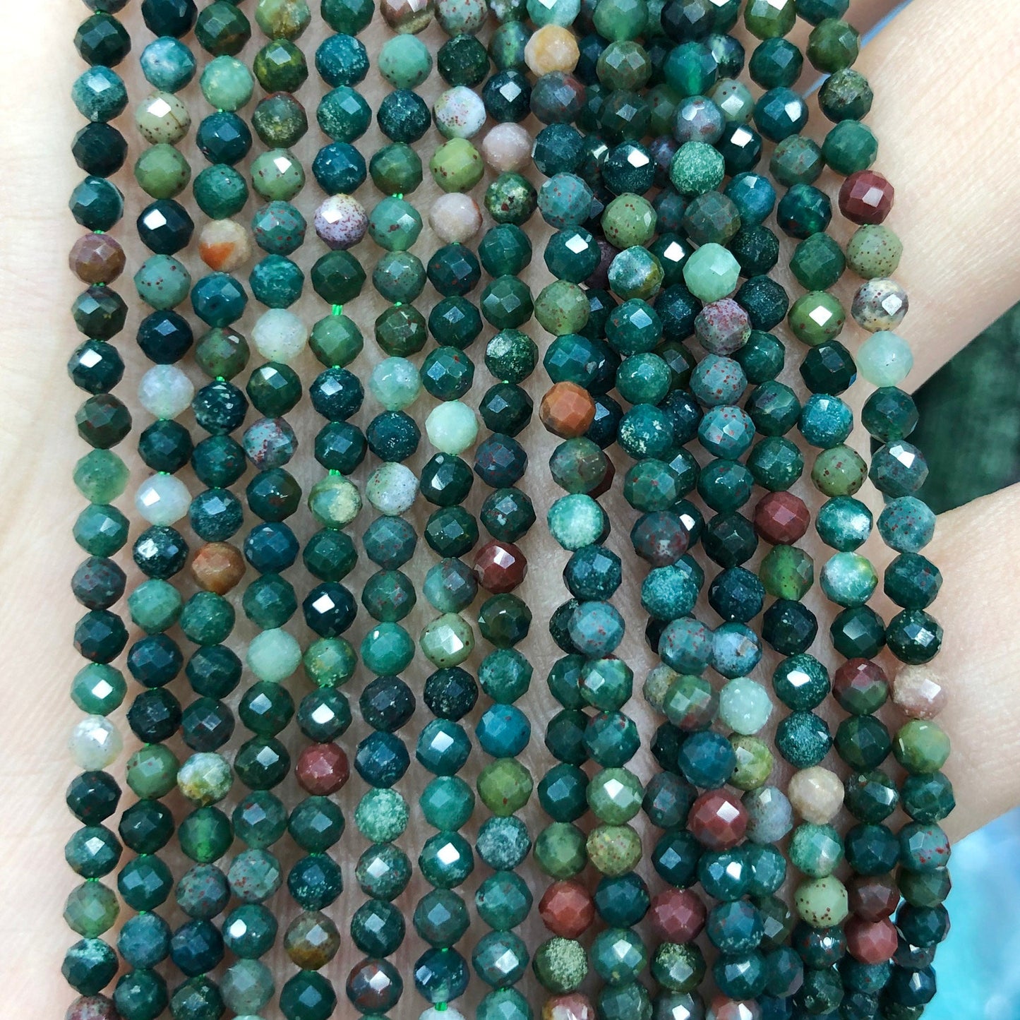 Red Green Bloodstone Faceted Beads 2mm 3mm 4mm 15''